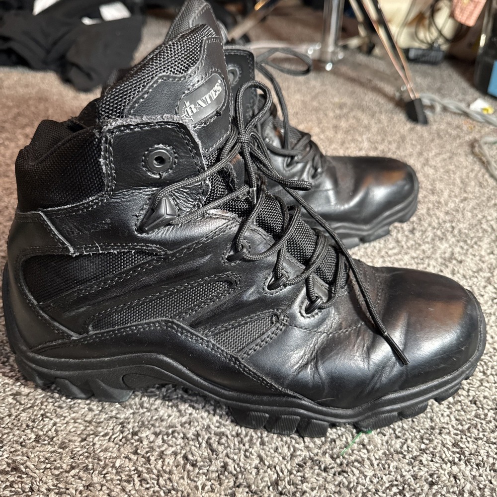 Bates Black Leather Tactical Boots w/side zip